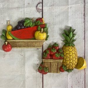 Vintage Homco Home Interior Fruit Basket Wall Plaque Decor Set 1970s Retro 10x7